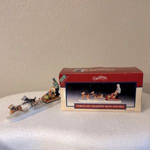 Vtg Lemax Dickensvale Collectibles Porcelain Sledding with Hounds Figurine